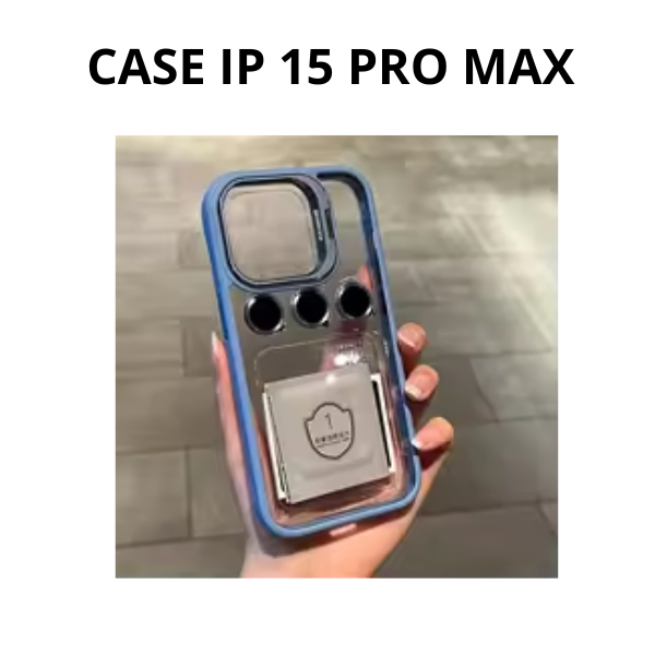 CASE IPHONE COM SUPORTE+LENTE DE CÂMERA 15 PRO MAX