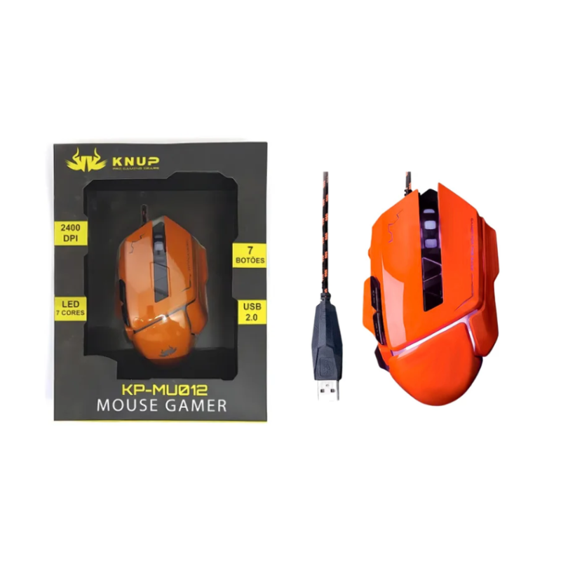Mouse Gamer com Fio USB 2400 Dpi e Iluminação LED KNUP - KP-MU012