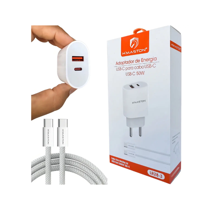 Carregador H'maston Turbo de Parede 50W com Cabo Tipo-C para Celulares