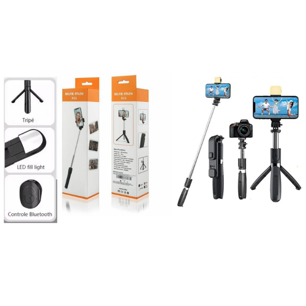 Bastão Pau de selfie Tripé Retrátil Com Luz LED Controle Bluetooth Celular